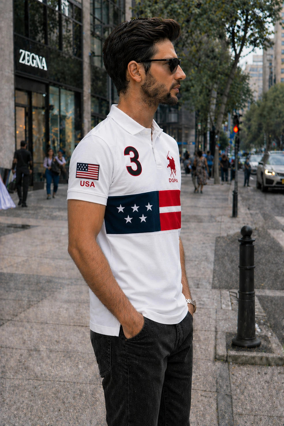 VA-LTARNIC Men Printed Polo Neck Pure Cotton White T-Shirt