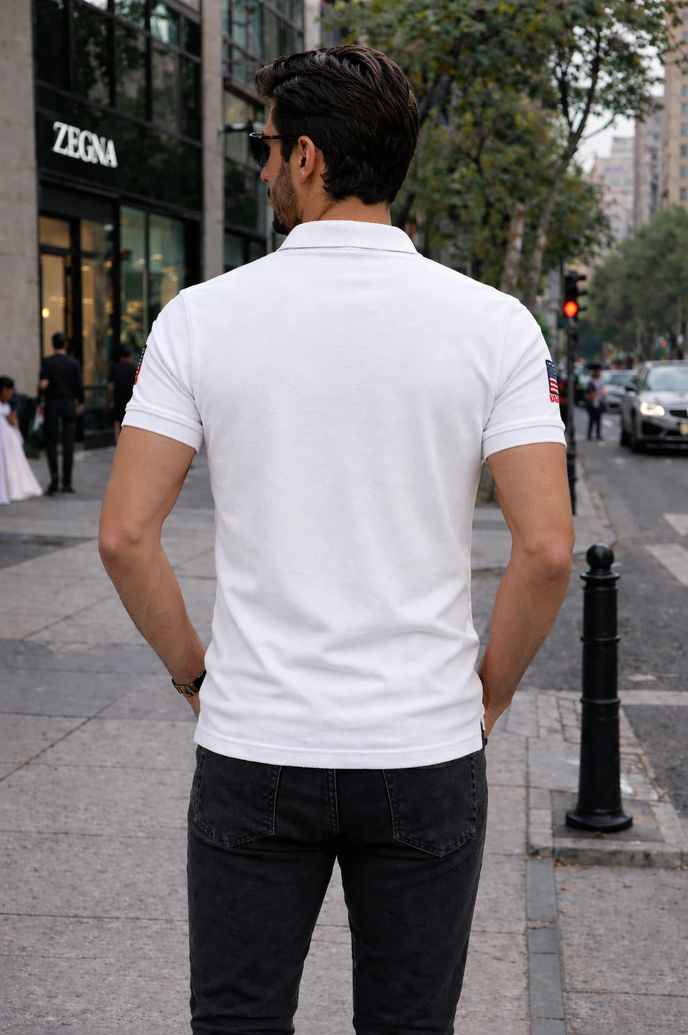 VA-LTARNIC Men Printed Polo Neck Pure Cotton White T-Shirt