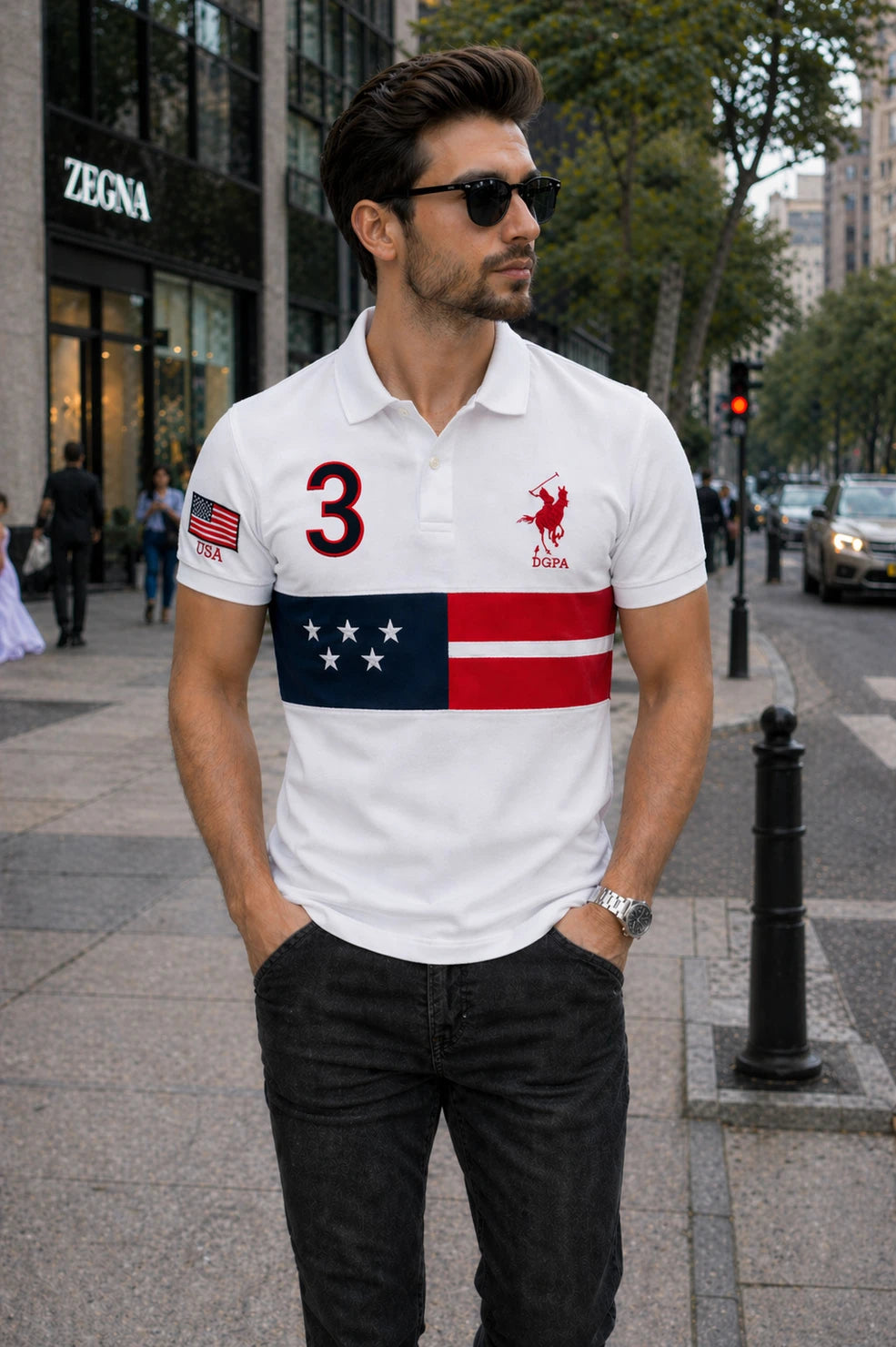 VA-LTARNIC Men Printed Polo Neck Pure Cotton White T-Shirt