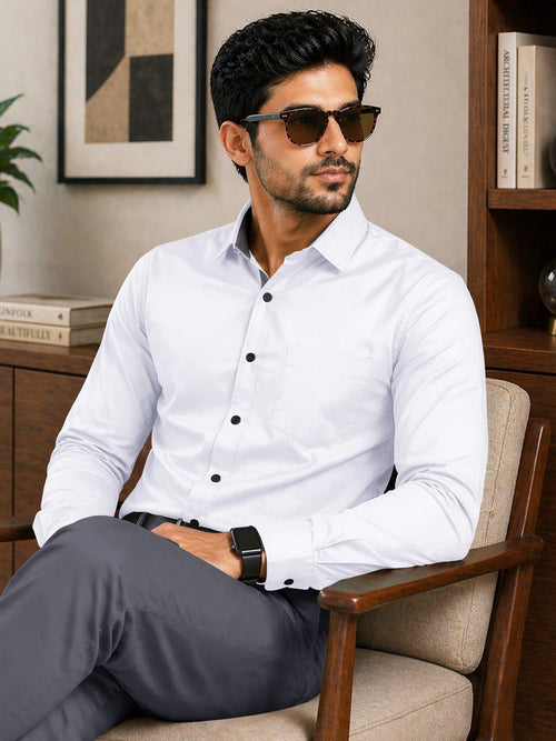 Men Regular Fit Solid Button Down Collar Formal Shirt