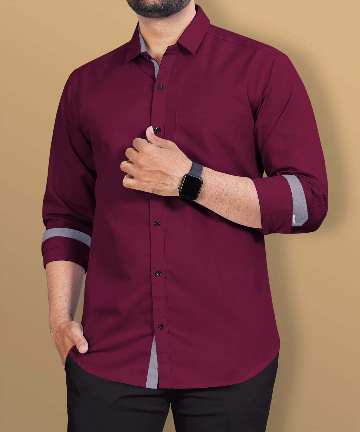 Men Regular Fit Solid Spread Collar Casual Shirt