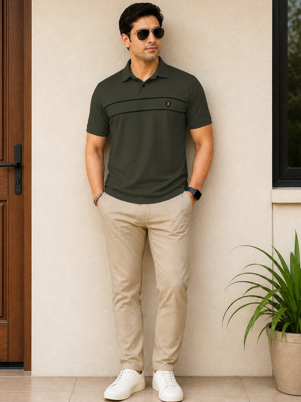 Men Solid Polo Neck Polyester Green T-Shirt
