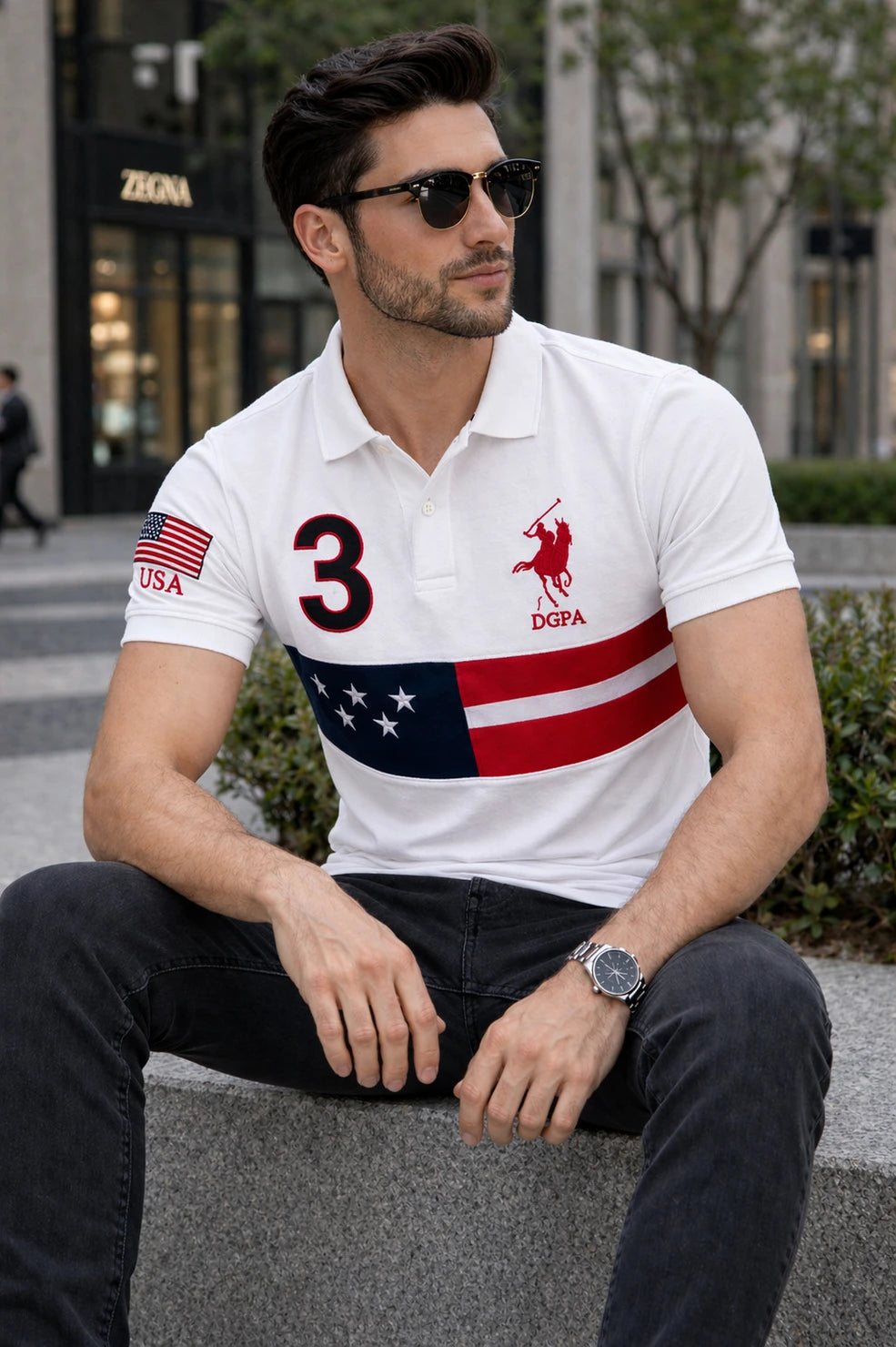 VA-LTARNIC Men Printed Polo Neck Pure Cotton White T-Shirt