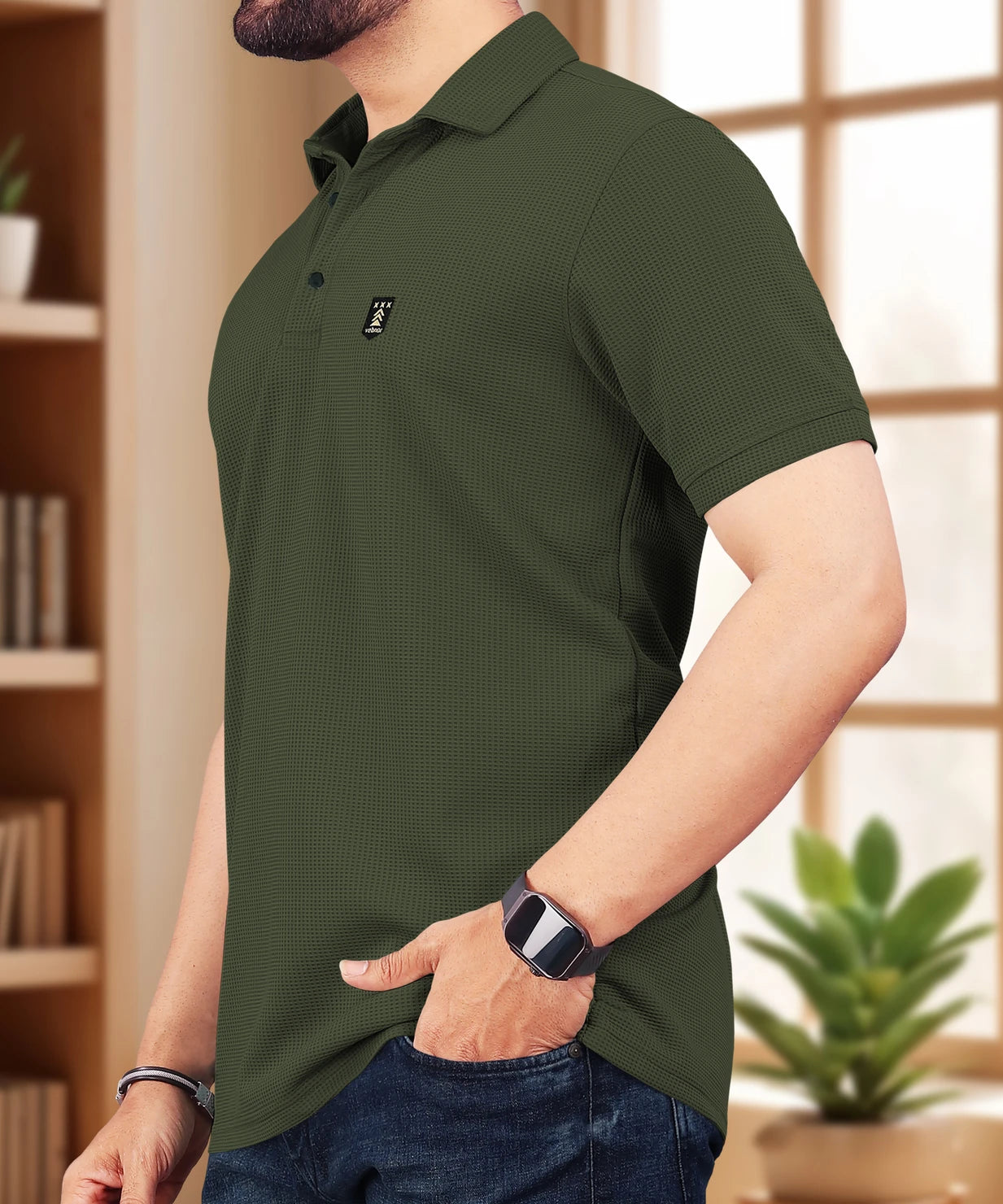 Men Solid Polo Neck Polyester Green T-Shirt