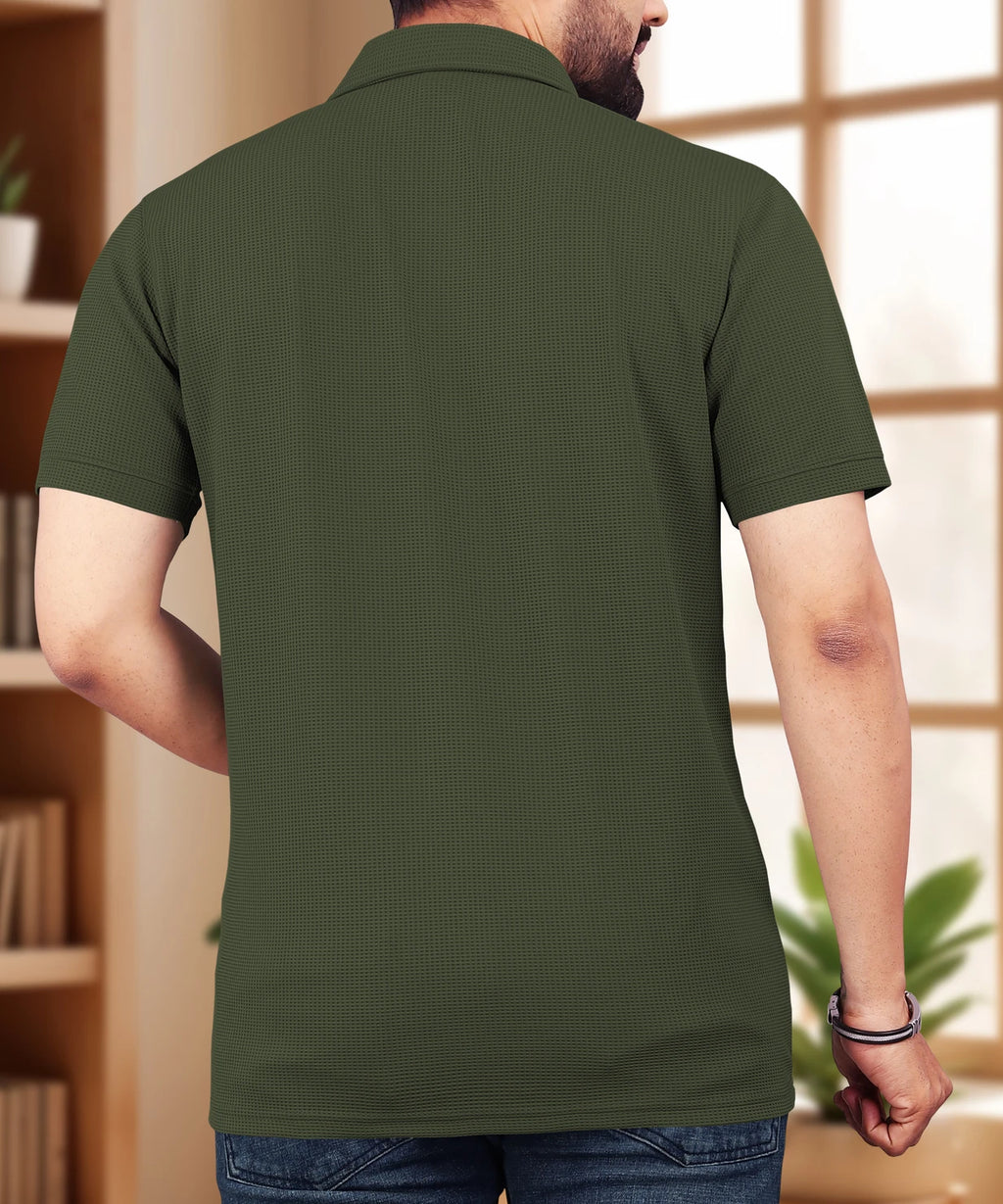 Men Solid Polo Neck Polyester Green T-Shirt