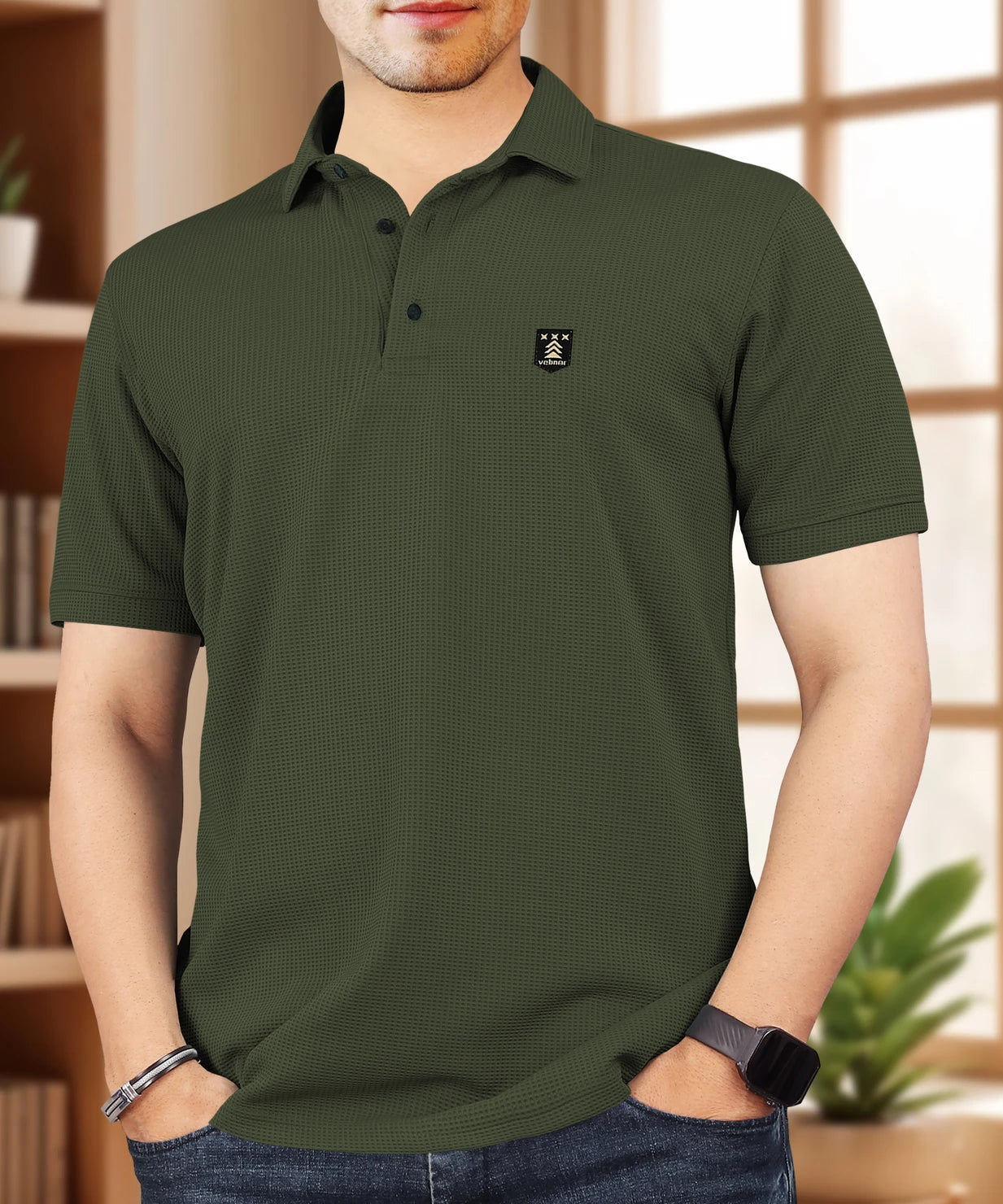 Men Solid Polo Neck Polyester Green T-Shirt