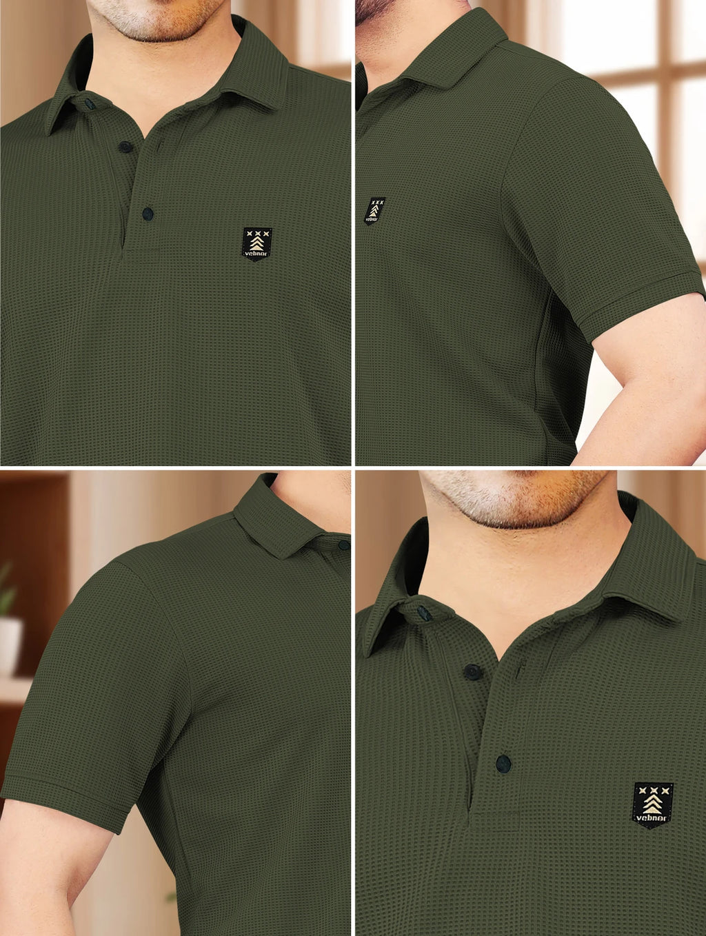 Men Solid Polo Neck Polyester Green T-Shirt